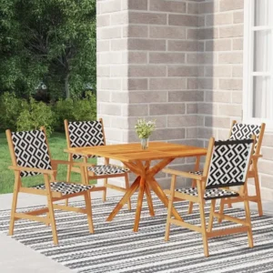 5 peças conjunto de jantar para jardim madeira de acácia maciç Clicnbuy