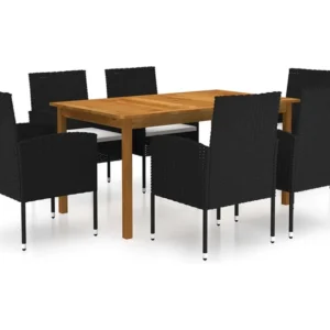 7 peças conjunto de jantar para jardim preto Clicnbuy