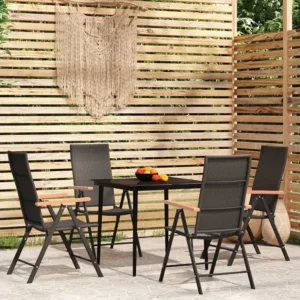 5 peças Conjunto de jantar para jardim preto Clicnbuy