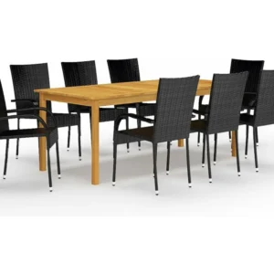 9 peças conjunto de jantar para jardim preto Clicnbuy