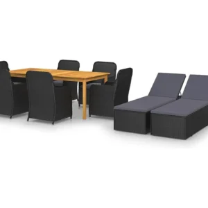 9 peças conjunto de jantar para jardim preto Clicnbuy