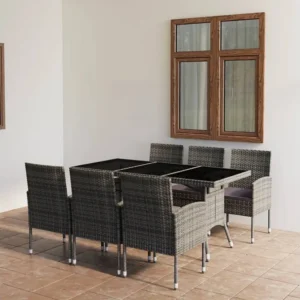 7 peças conjunto jantar para jardim vime PE antracite e cinzento Clicnbuy