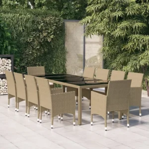 11 peças conjunto de jantar para jardim vime PE bege Clicnbuy
