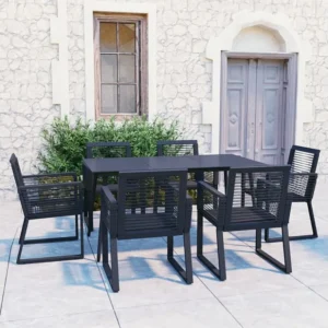 7 peças conjunto de jantar para jardim vime de PVC preto Clicnbuy