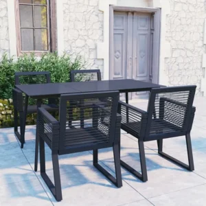 5 peças conjunto de jantar para jardim vime de PVC preto Clicnbuy