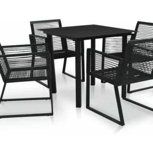 5 peças conjunto de jantar para jardim vime de PVC preto Clicnbuy
