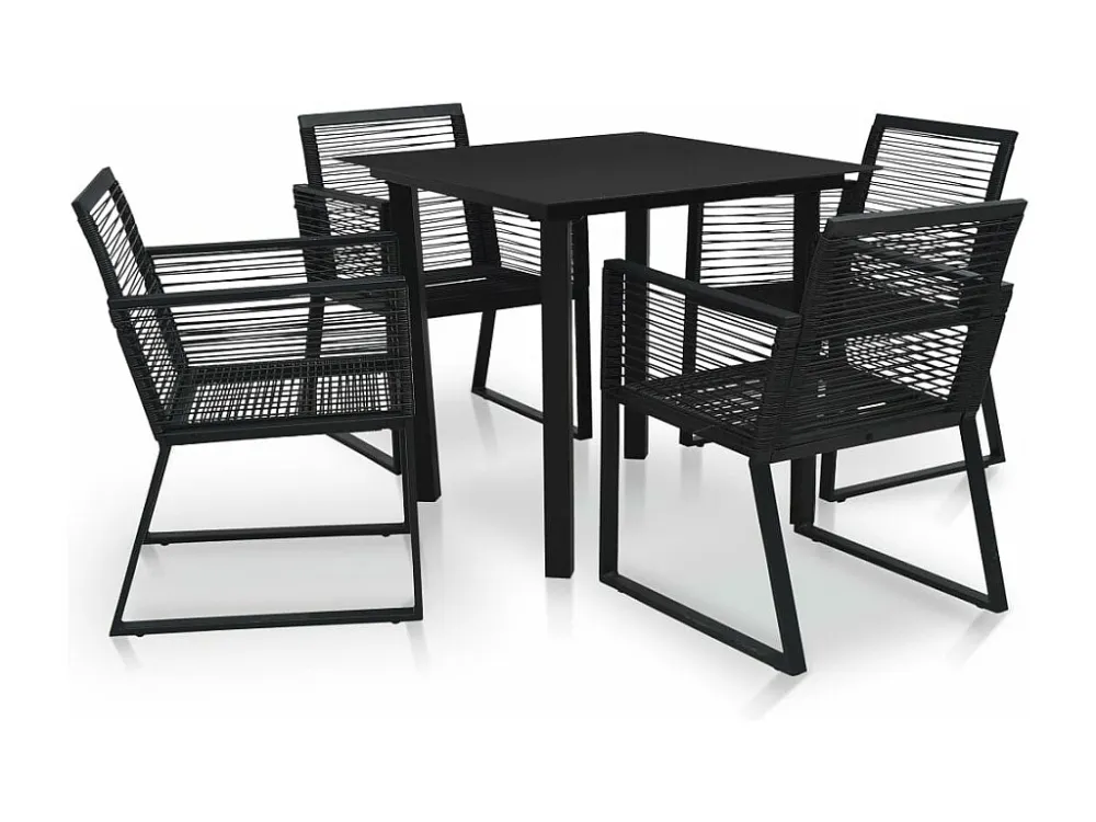 5 peças conjunto de jantar para jardim vime de PVC preto Clicnbuy