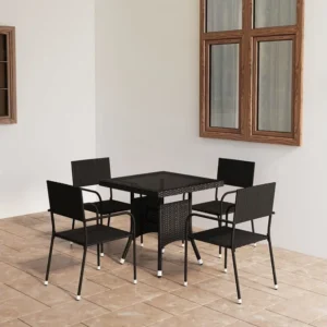 5 peças conjunto de jantar para jardim vime PE preto Clicnbuy
