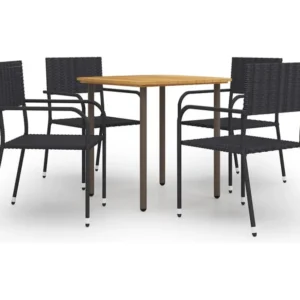 5 peças conjunto de jantar para jardim vime PE preto Clicnbuy
