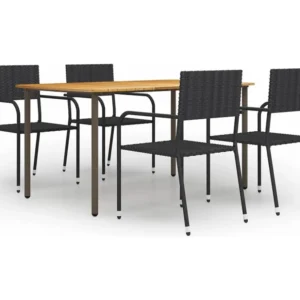 5 peças conjunto de jantar para jardim vime PE preto Clicnbuy