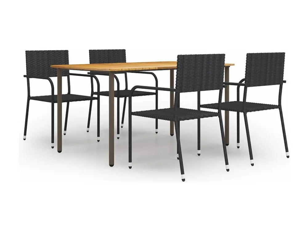 5 peças conjunto de jantar para jardim vime PE preto Clicnbuy