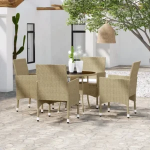 5 peças conjunto de jantar para jardim vime PE bege Clicnbuy