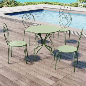 Mesa e 4 cadeiras de jardim metal ferro forjado verde-amêndoa GUERMANTES MYLIA