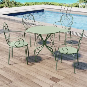 Mesa+4 cadeiras de jardim metal ferro forjado verde amêndoa - GUERMANTES MYLIA