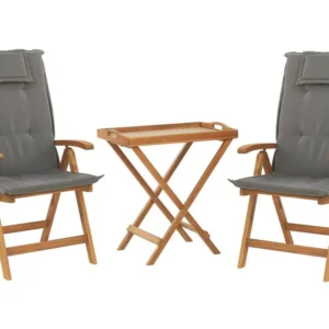 Acacia Wood Bistro Set Graphite Grey Cushions JAVA Kit Completo com Almofadas