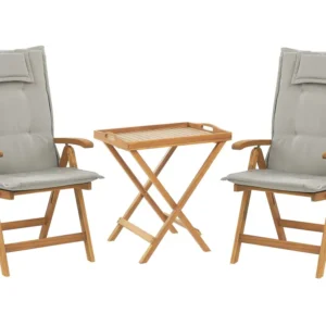 Acacia Wood Bistro Set Taupe Cushions JAVA com Mesa e 6 Cadeiras