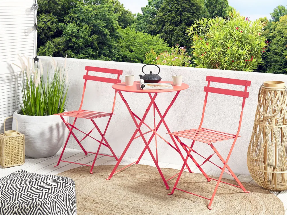 Conjunto de Rattan Sintético Steel Garden Bistro Set Vinho FIORI