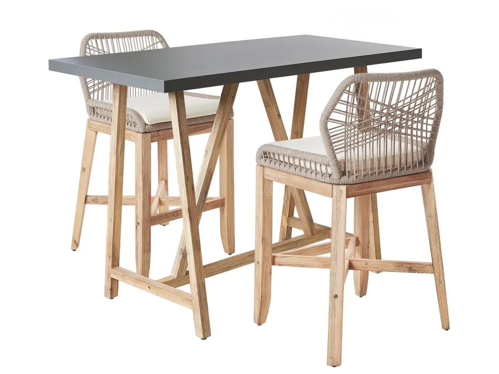 Conjunto de Relaxamento Concrete Bistro Set Light Wood and Grey TALAMONE