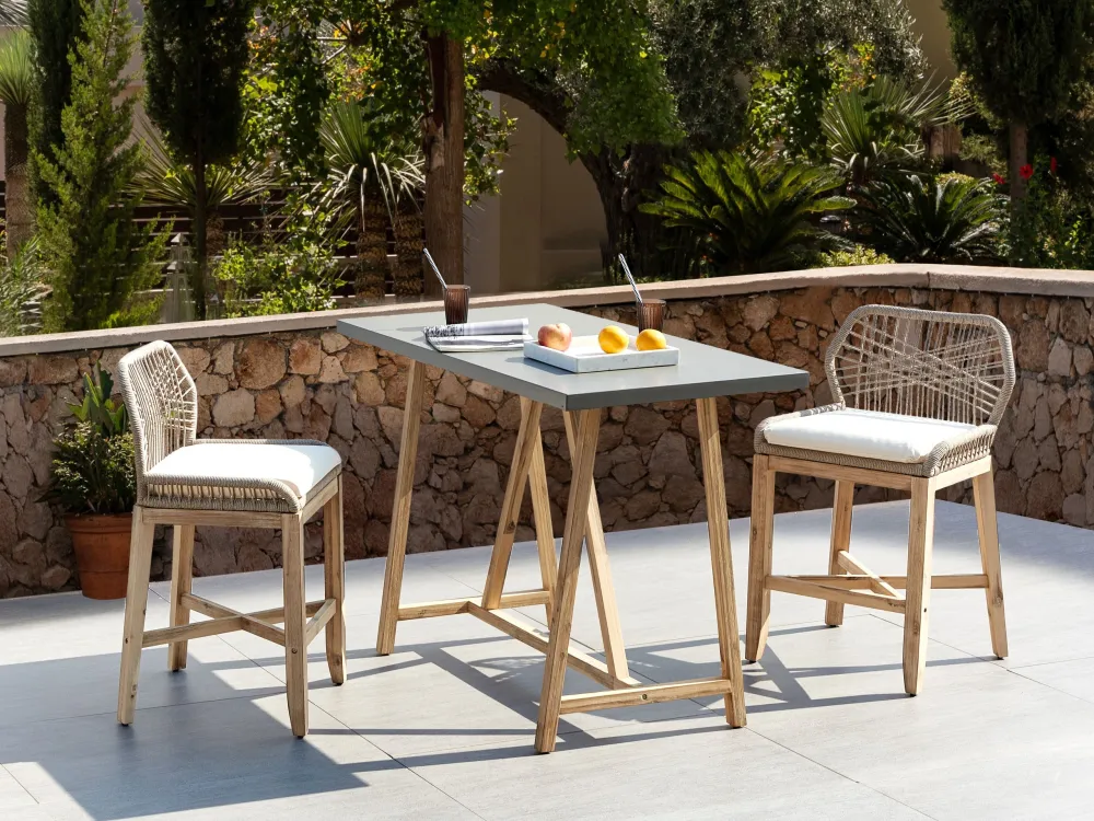 Conjunto de Relaxamento Concrete Bistro Set Light Wood and Grey TALAMONE