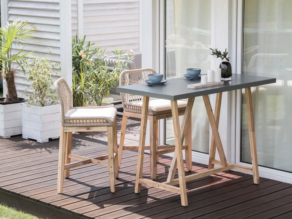Conjunto de Relaxamento Concrete Bistro Set Light Wood and Grey TALAMONE