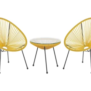 PE Rattan Bistro Set Amarelo ACAPULCO II em Tecido Outdoor