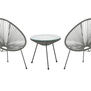 PE Rattan Bistro Set Dark Grey ACAPULCO II com Almofadas Incluídas