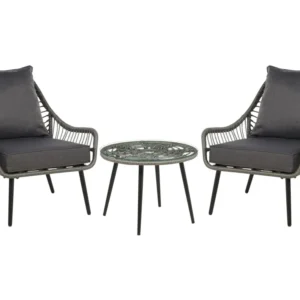 PE Rattan Bistro Set Grey LAURETO com Mesa e 6 Cadeiras