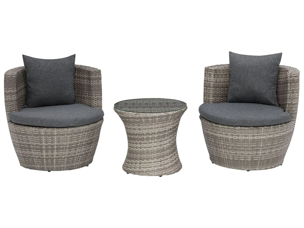 PE Rattan Garden Bistro Set Grey CAPRI | ço Inoxidável