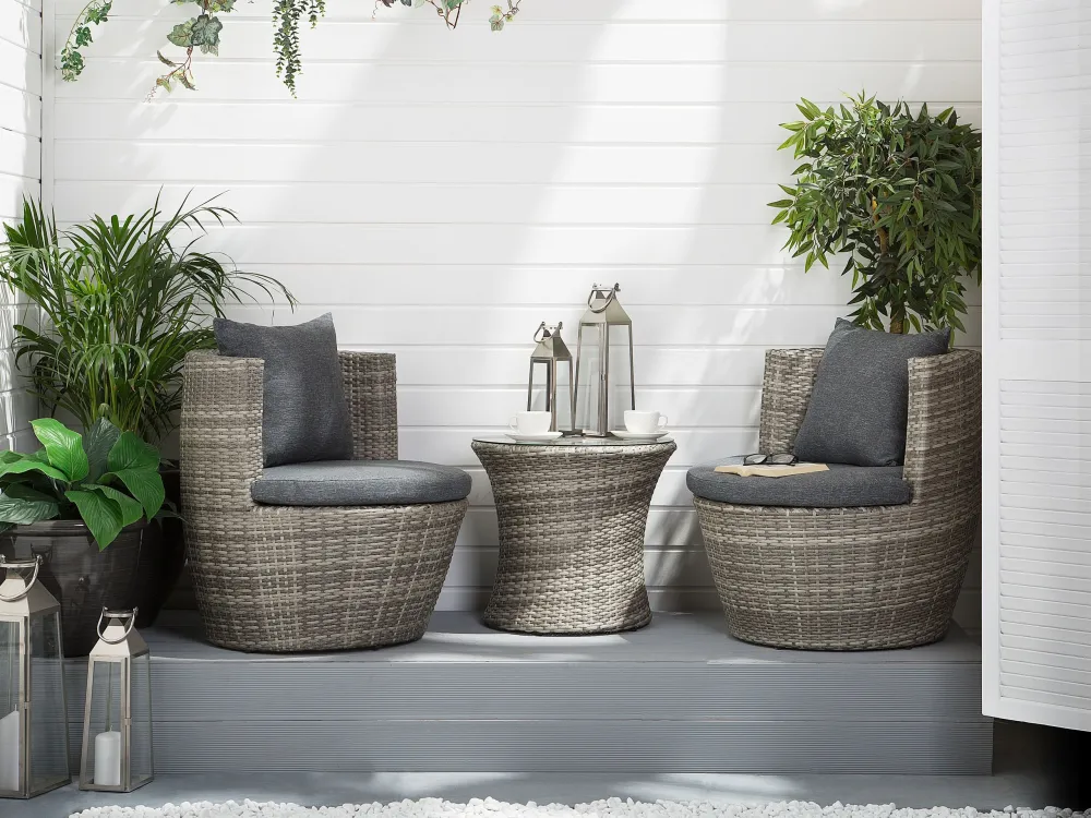PE Rattan Garden Bistro Set Grey CAPRI | ço Inoxidável