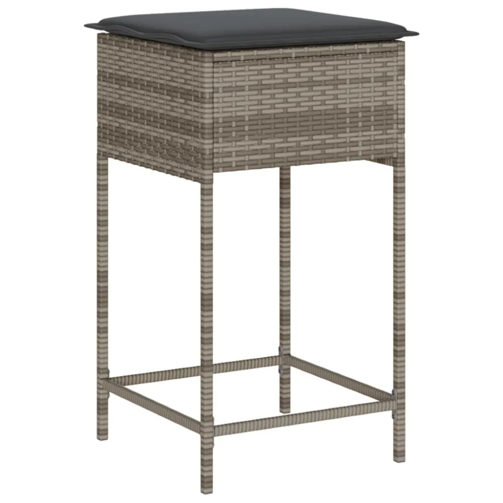 Conjunto de Jantar para 3 pcs conjunto de bar para jardim com almofadões vime PE cinzento