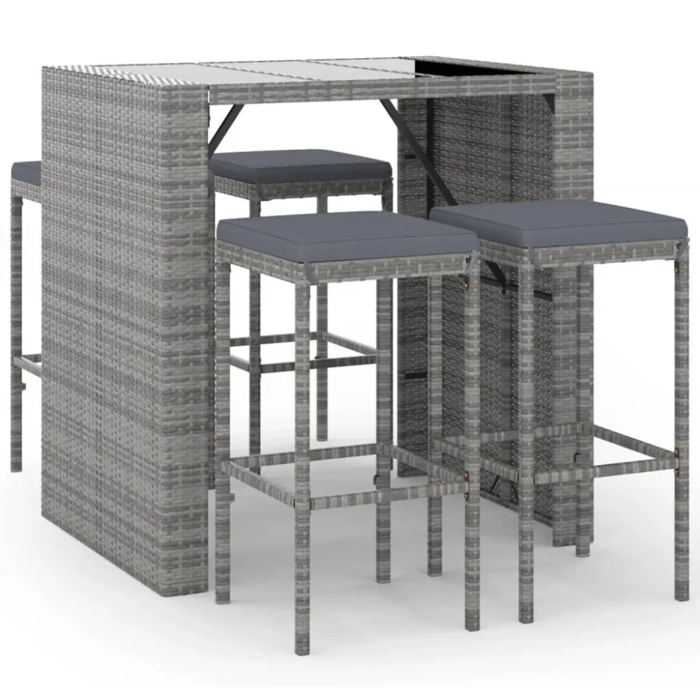 Conjunto de Jardim 5 pcs conjunto de bar para jardim com almofadões vime PE cinzento