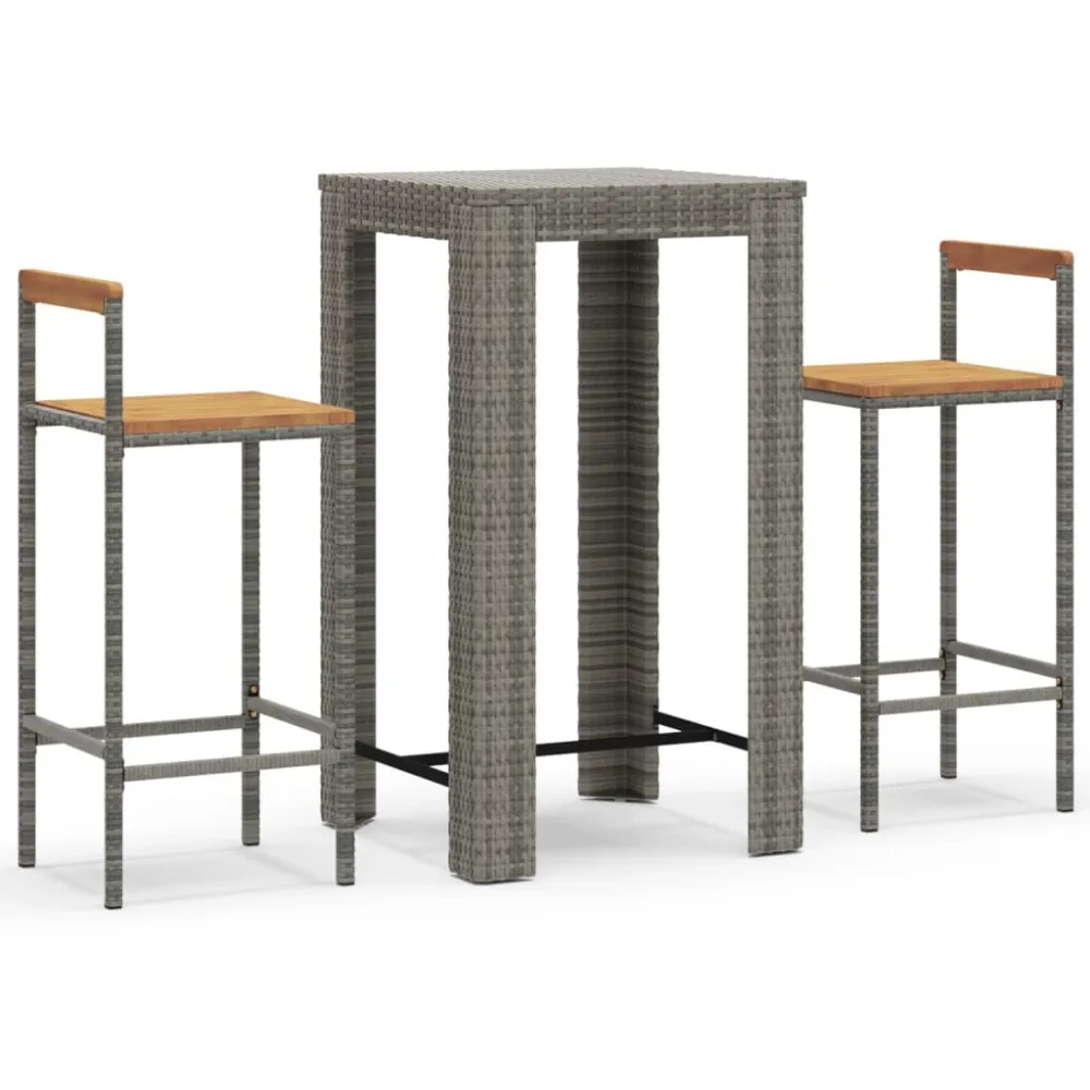 Conjunto de Jardim 3 pcs conjunto de bar para jardim vime PE/acácia maciç cinzento