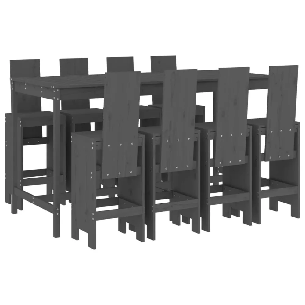 Conjunto de Rattan Sintético 9 pcs conjunto de bar para jardim pinho maciço cinzento