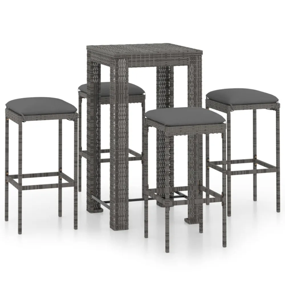 Conjunto de Relaxamento 5 pcs conjunto de bar para jardim com almofadões vime PE cinzento