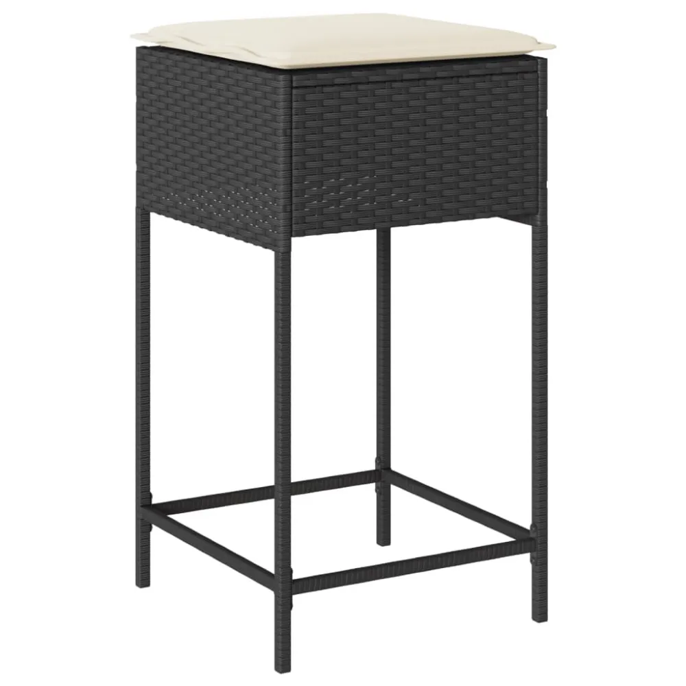 Conjunto de Relaxamento 3 pcs conjunto de bar para jardim com almofadões vime PE preto