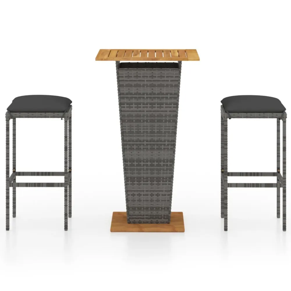 Design Ergonômico de 3 pcs conjunto de bar para jardim com almofadões vime PE cinzento