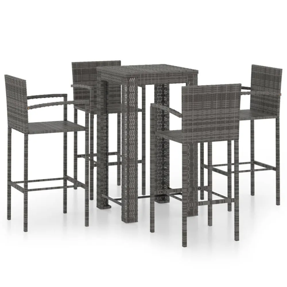 5 pcs conjunto de bar exterior com apoio de braços vime PE cinza Fácil Manutenção