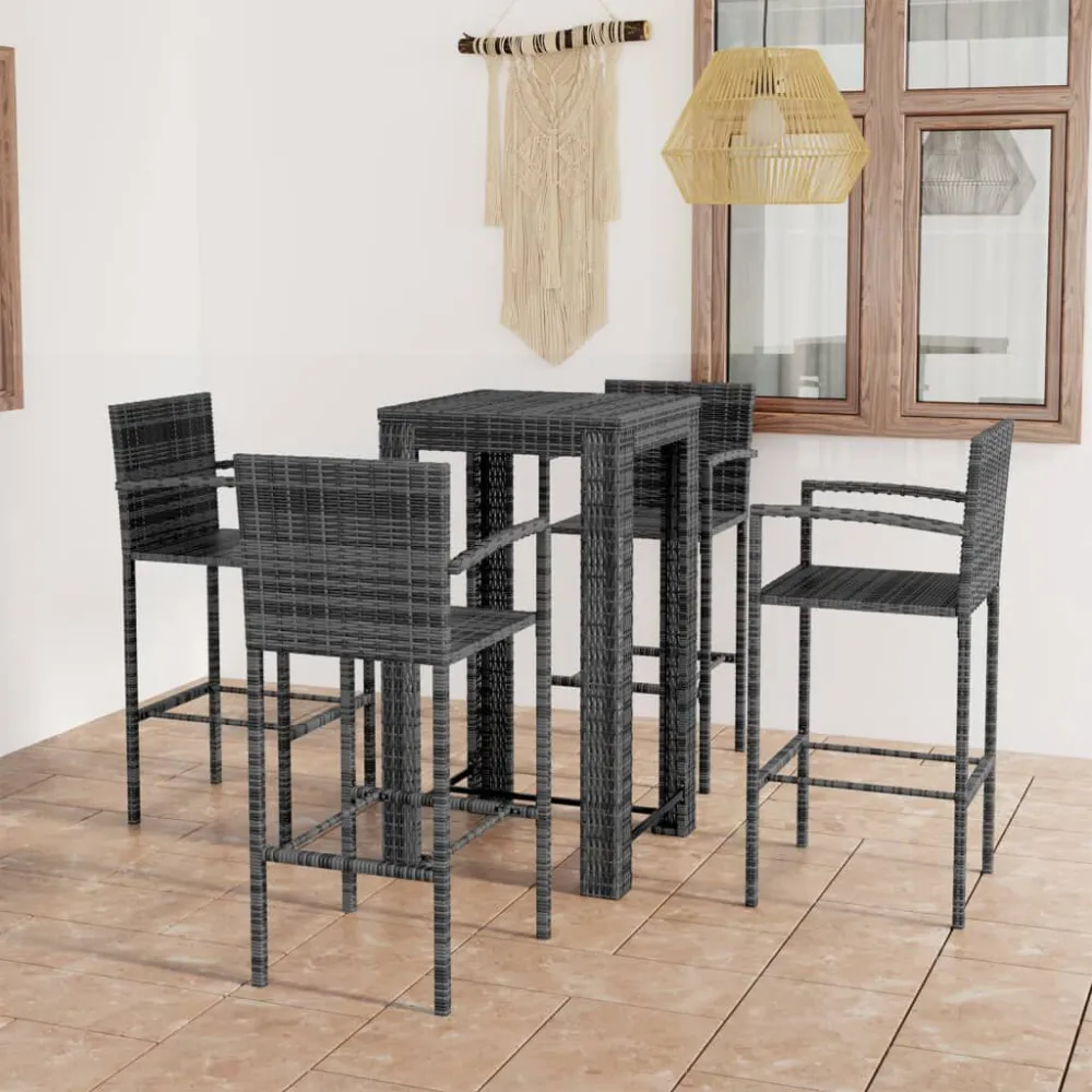 5 pcs conjunto de bar exterior com apoio de braços vime PE cinza Fácil Manutenção