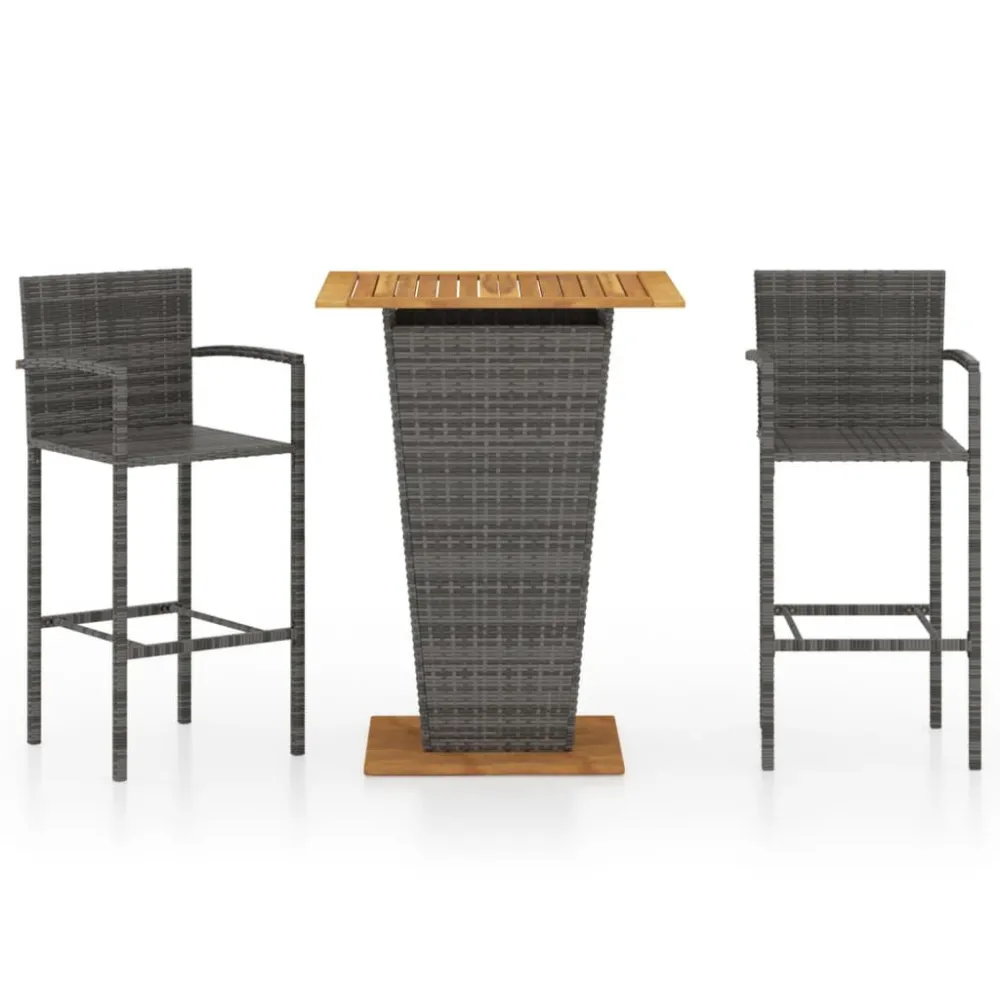 3 pcs conjunto de bar para jardim cinzento com Estofados Removíveis