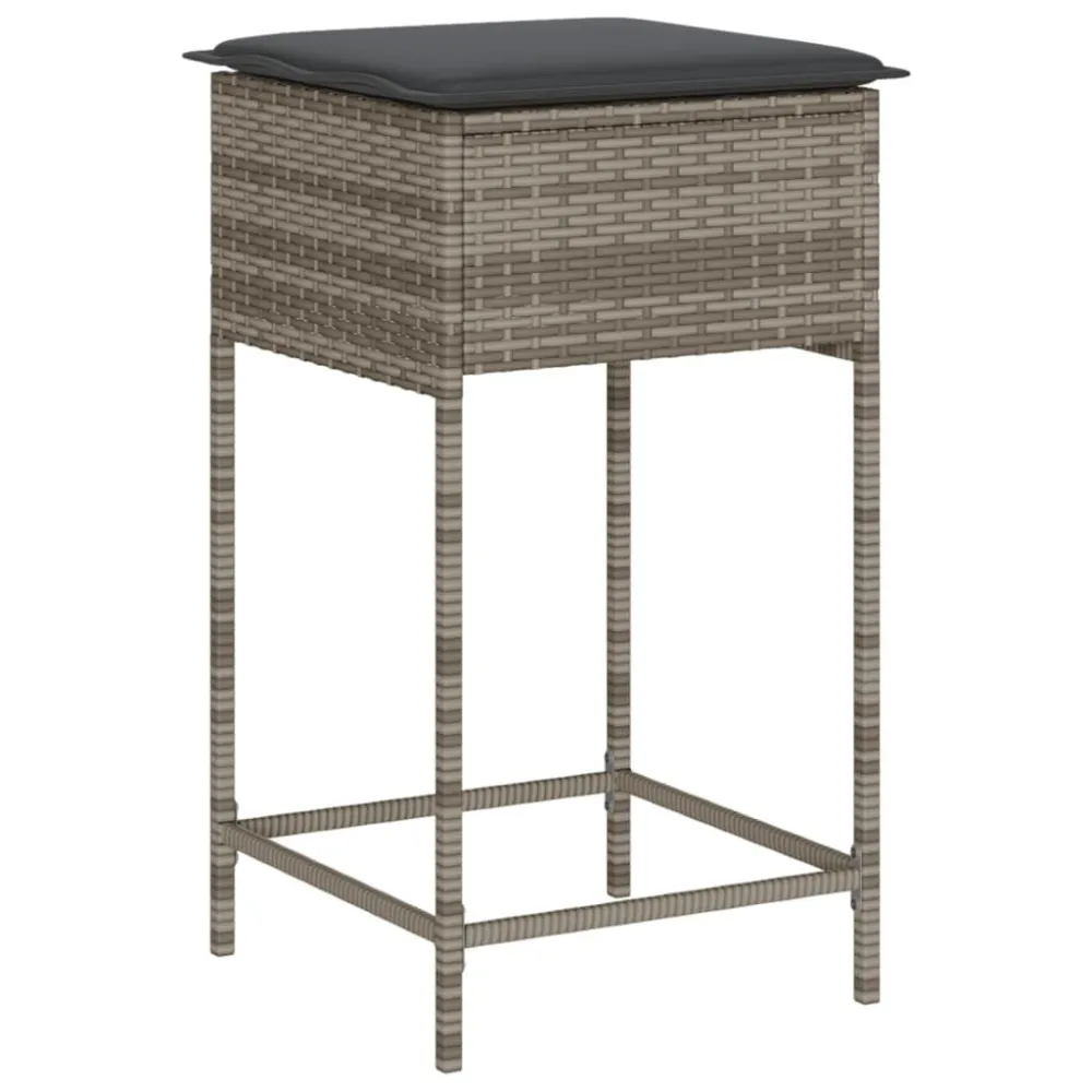 3 pcs conjunto de bar para jardim com almofadões vime PE cinzento Kit Completo com Almofadas