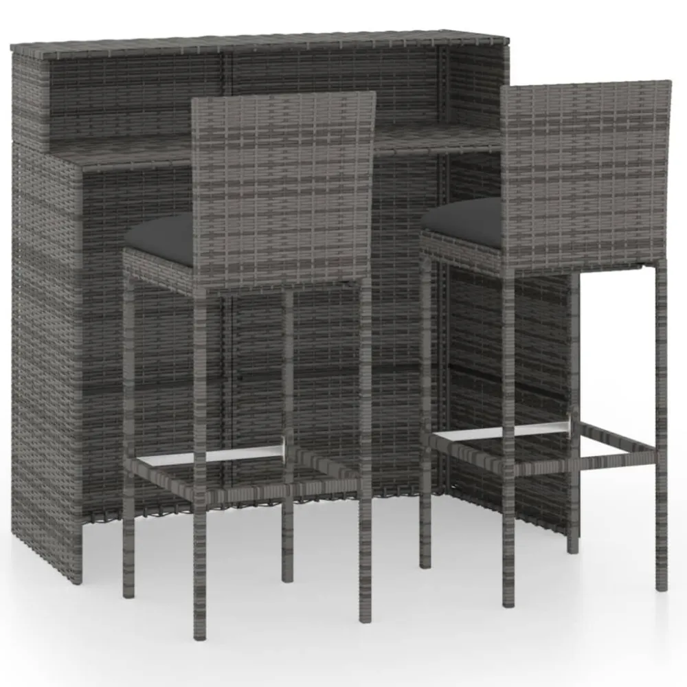 3 pcs conjunto de bar para jardim com almofadões cinzento com Almofadas Incluídas