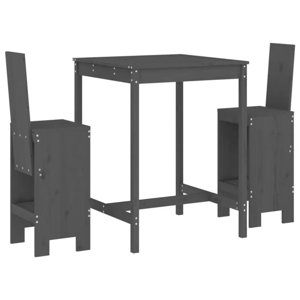 3 pcs conjunto de bar para jardim pinho maciço cinzento para Varandas e Terraços