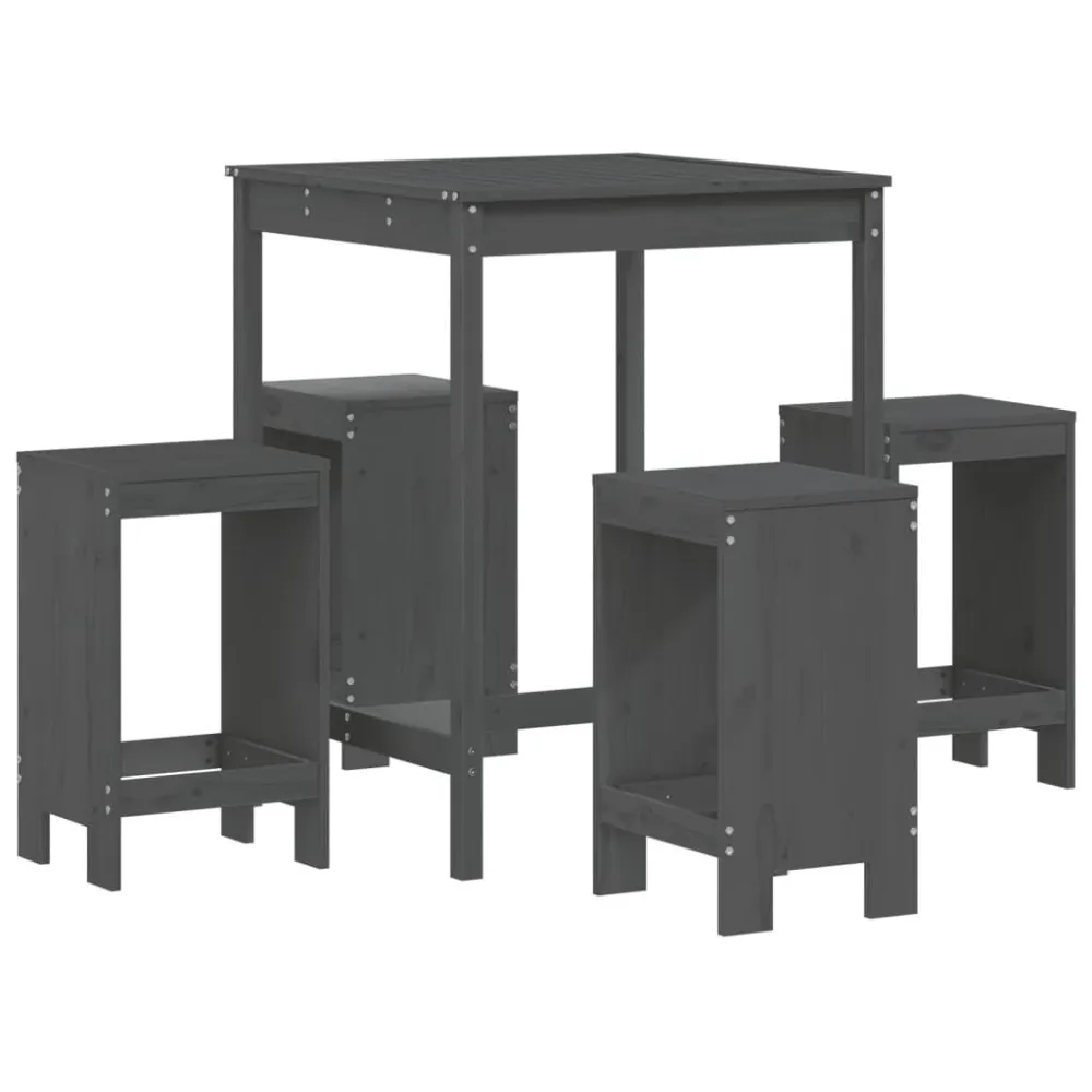 5 pcs conjunto de bar para jardim pinho maciço cinzento com Estofados Removíveis