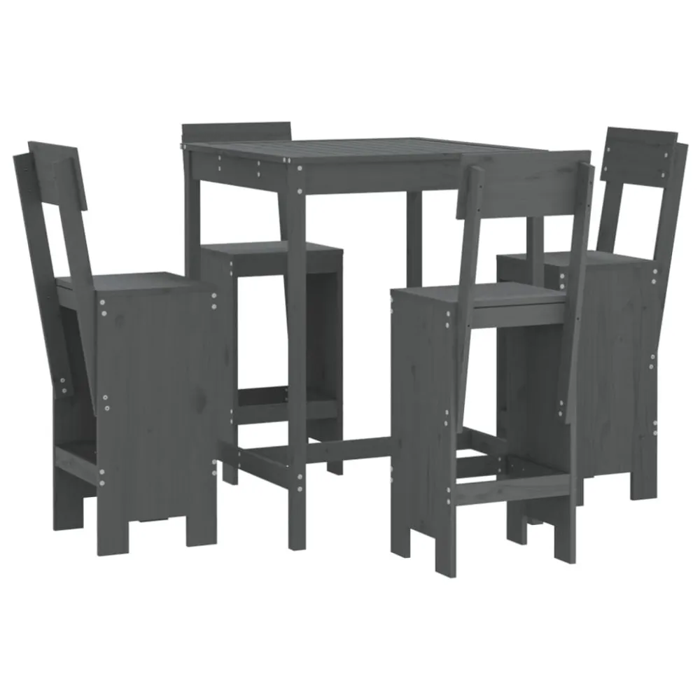 5 pcs conjunto de bar para jardim pinho maciço cinzento Kit Completo com Almofadas