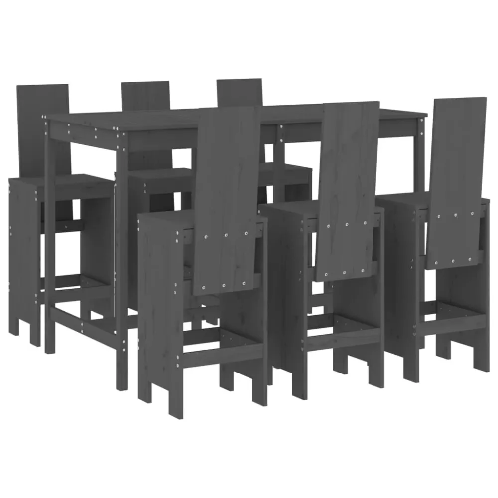 7 pcs conjunto de bar para jardim pinho maciço cinzento em Tecido Outdoor