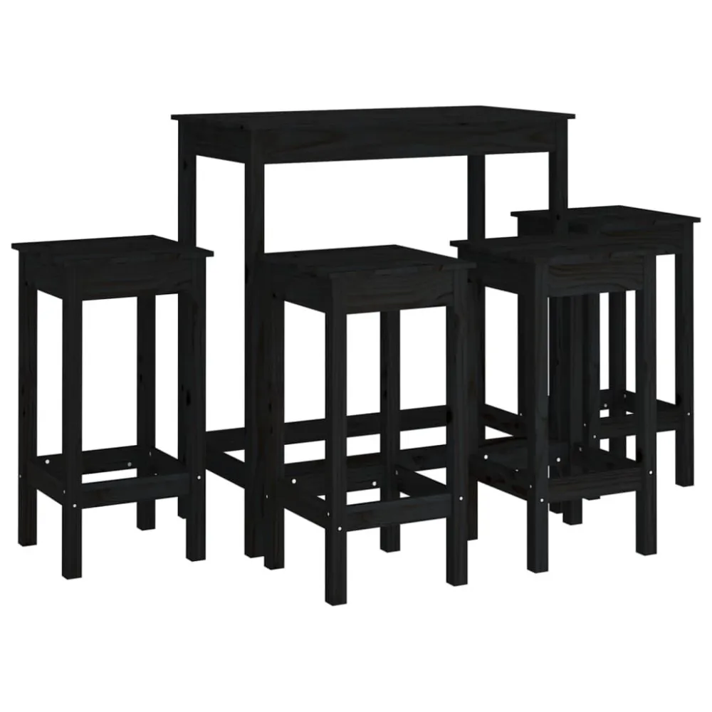 5 pcs conjunto de bar pinho maciço preto | ço Inoxidável