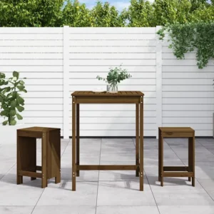 3 peças conj. de bar para jardim madeira pinho maciç castanho-mel Kit Completo com Almofadas