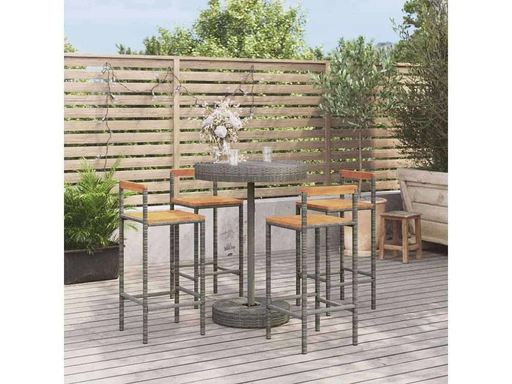 5 peças conjunto de bar para jardim vime PE/acácia maciç cinzento em Tecido Outdoor