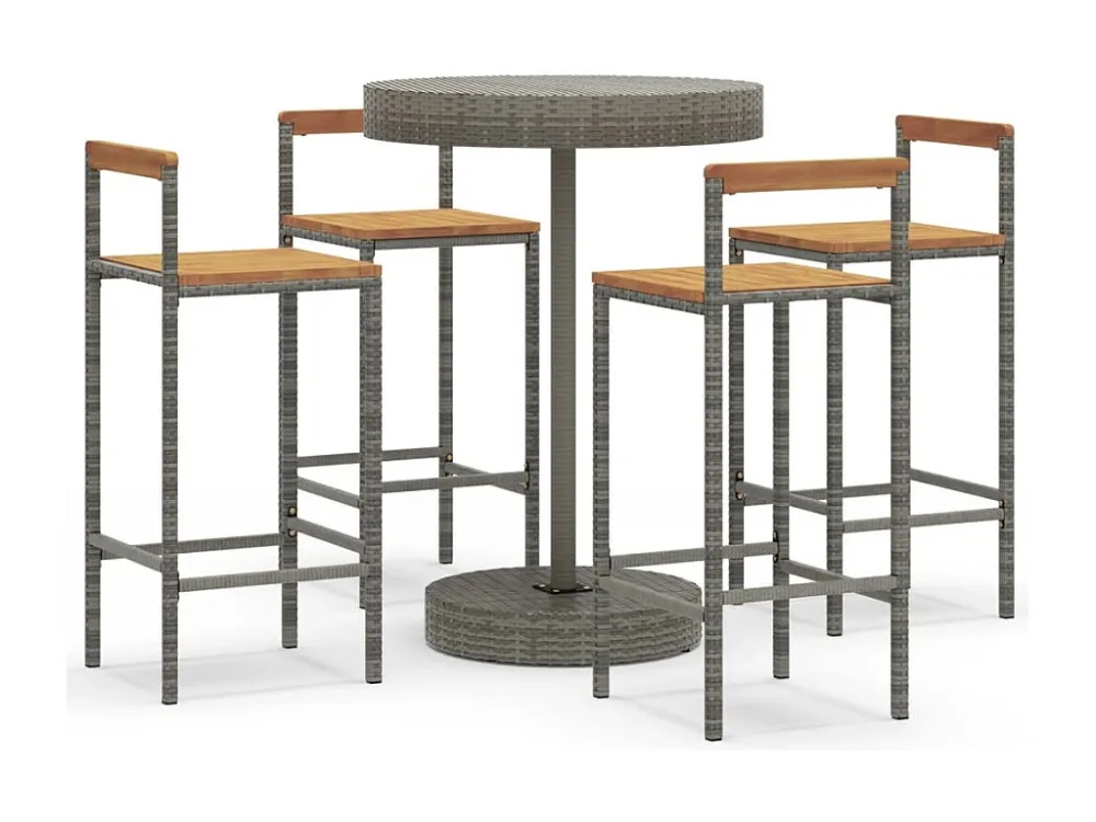 5 peças conjunto de bar para jardim vime PE/acácia maciç cinzento em Tecido Outdoor
