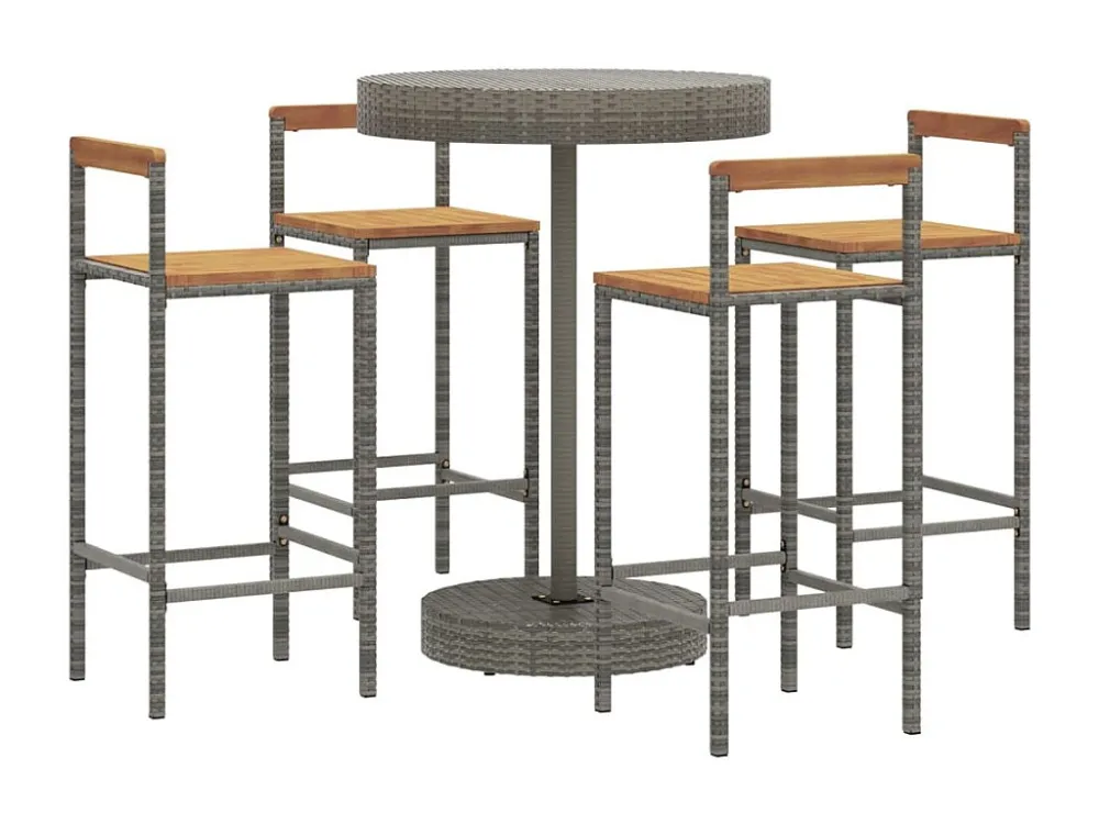 5 peças conjunto de bar para jardim vime PE/acácia maciç cinzento em Tecido Outdoor